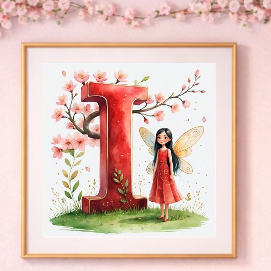 Letter I Cherry Blossom Fairy Poster - Fairy Art  ポスター
