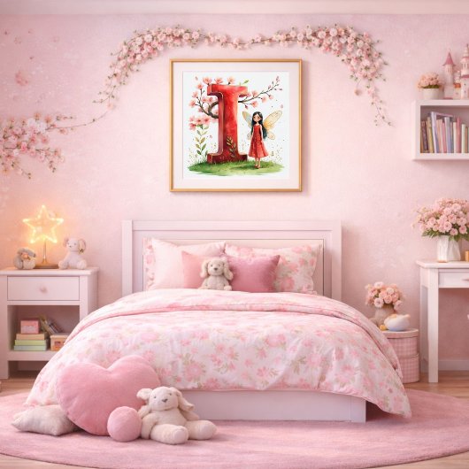 Letter I Cherry Blossom Fairy Poster - Fairy Art  ポスター