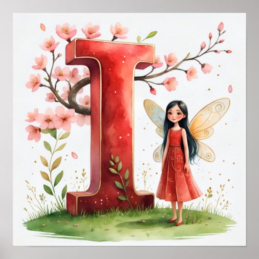 Letter I Cherry Blossom Fairy Poster - Fairy Art  ポスター (正面)
