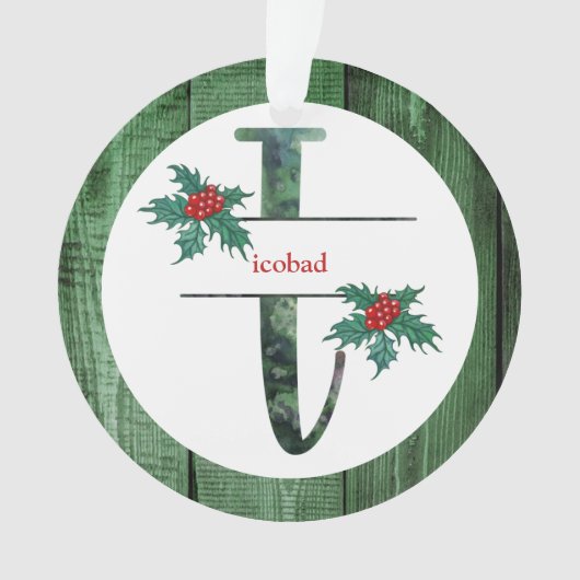*~* Letter I Christmas PHOTO 素朴 Wood AP44 オーナメント (正面)
