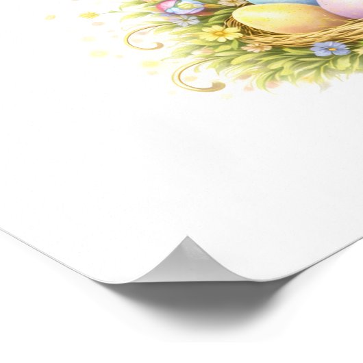 Letter I Gold Spring Nature Monogram Yellow Duck ポスター (角)