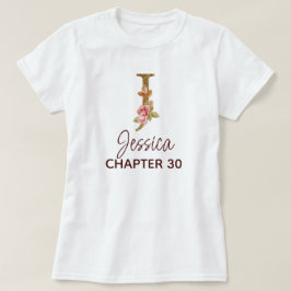 Letter J ゴールドモノグラム ブッシュピンクのバラ 誕生日 Tシャツ