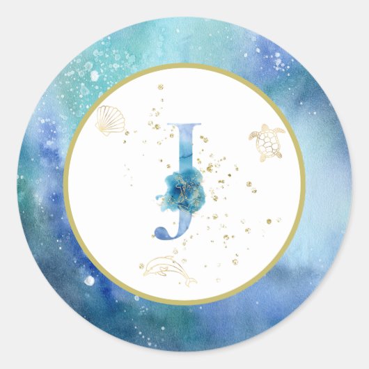 *~* LETTER J -ビーチ航海の封筒ステッカー ラウンドシール (正面)