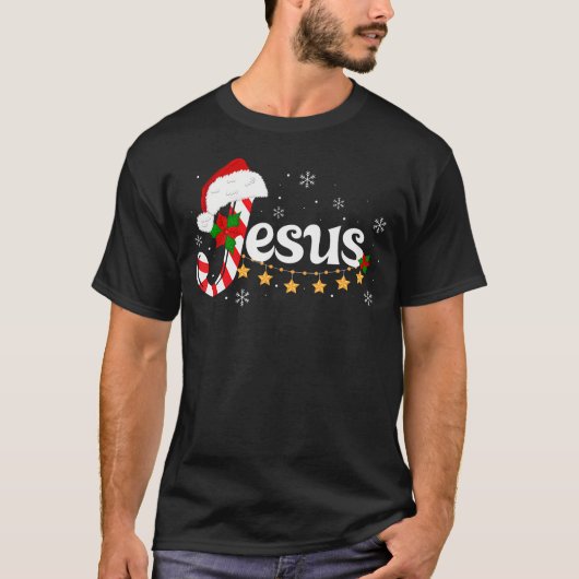 Letter J For Jesus Christian Candy Cane Santa Hat  Tシャツ (正面)
