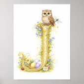 Letter J Gold Spring Nature Monogram Owl Kids  ポスター (正面)