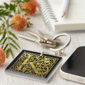 Letter kの先頭文字の金ゴールドと黒 キーホルダー (正面右)