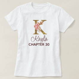 Letter K ゴールド モノグラム ブラッシュ ピンク ローズ 誕生日 Tシャツ