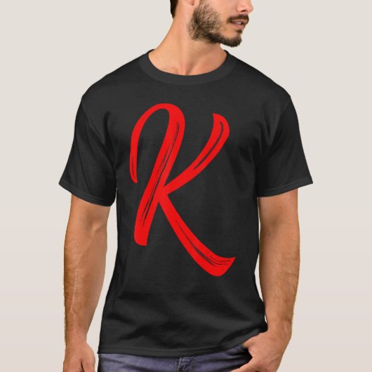 Letter K Alphabet Large Red Graphic Initial Tシャツ (正面)