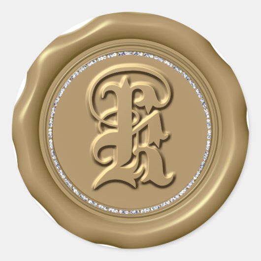 *~* Letter K Diamond Circle金ゴールドワックスシール ラウンドシール (正面)