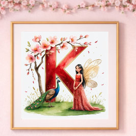 Letter K Peacock Fairy Poster - Elegant Art ポスター
