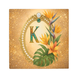 Letter K Tropical Monogram Gold Metal Wall Art メタルプリント