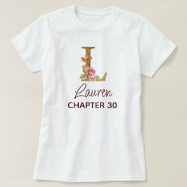 Letter L ゴールド モノグラム ブラッシュピンクのバラ 誕生日 Tシャツ