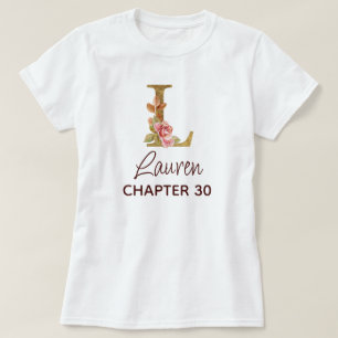 Letter L ゴールド モノグラム ブラッシュピンクのバラ 誕生日 Tシャツ