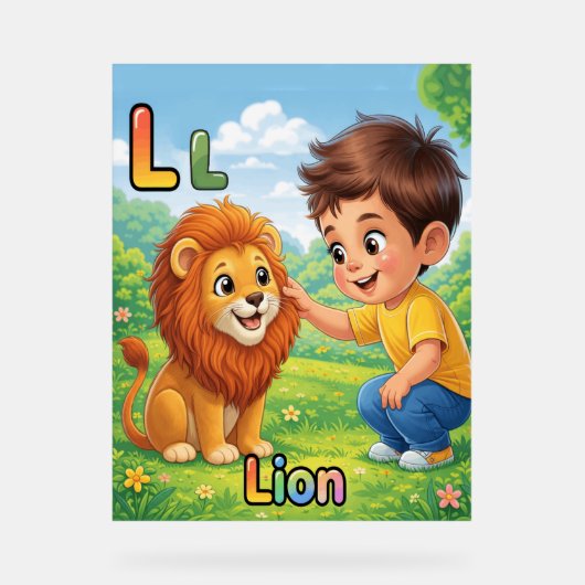 Letter L Alphabet Poster – L is for Lion  アクリルサイン (正面)