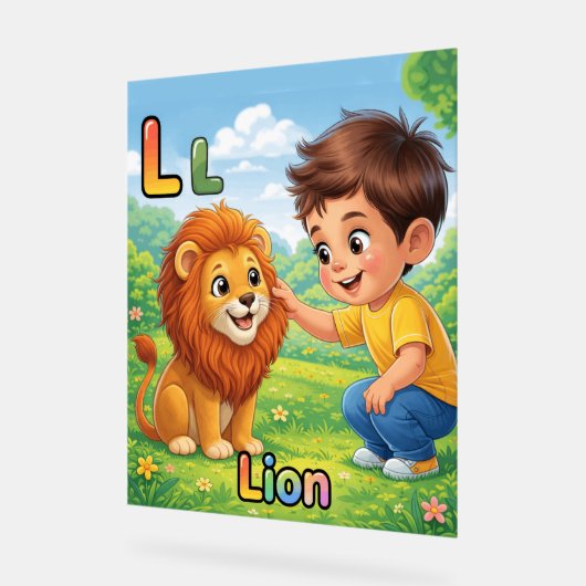 Letter L Alphabet Poster – L is for Lion  アクリルサイン (傾斜)