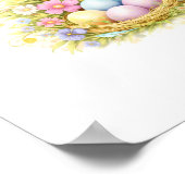 Letter L Gold Spring Nature Monogram White Bunny ポスター (角)