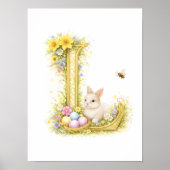Letter L Gold Spring Nature Monogram White Bunny ポスター (正面)