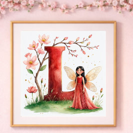 Letter L Lotus Flower Fairy Art Poster - Botanical ポスター