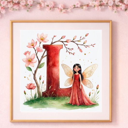 Letter L Lotus Flower Fairy Art Poster - Botanical ポスター