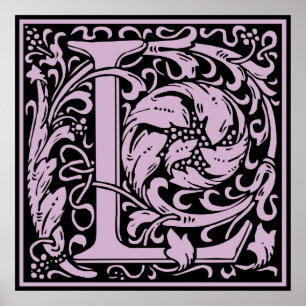 Letter L Medieval Monogram Vintage Initial ポスター