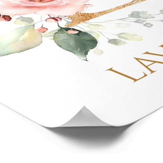 Letter L Monogram pink rose Nursery Poster ポスター (角)