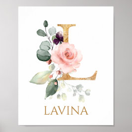 Letter L Monogram pink rose Nursery Poster ポスター