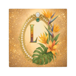 Letter L Tropical Monogram Gold Metal Wall Art メタルプリント