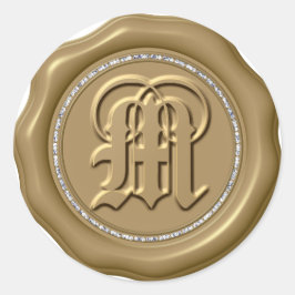 *~* Letter Mダイヤモンドサークル金ゴールドワックスシール ラウンドシール