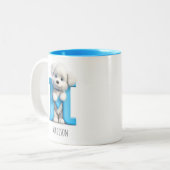 Letter Mドッグアルファベットモノグラムコーヒーマグ ツートーンマグカップ (正面左)