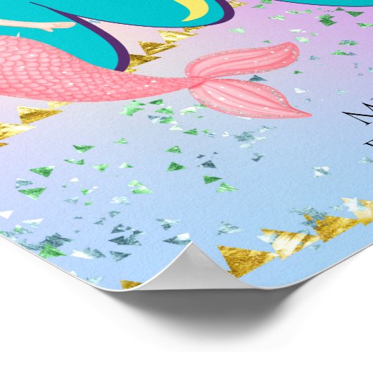 Letter Mモノグラムウォーターカラーキュートマーメイド子供部屋 ポスター (角)