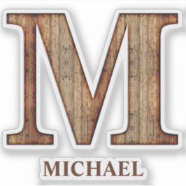 Letter M木目のテクスチャ(名前をカスタムするシール付) シール