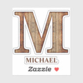 Letter M木目のテクスチャ(名前をカスタムするシール付) シール (シート)