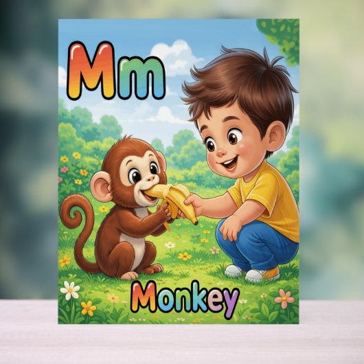 Letter M Alphabet Poster – M is for Monkey アクリルサイン (ニュートラル)