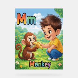 Letter M Alphabet Poster – M is for Monkey アクリルサイン