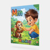Letter M Alphabet Poster – M is for Monkey アクリルサイン (傾斜)