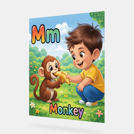 Letter M Alphabet Poster – M is for Monkey アクリルサイン (傾斜)