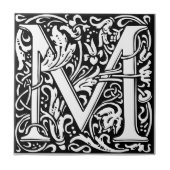 Letter M art nouveau black and white Tile タイル (正面)