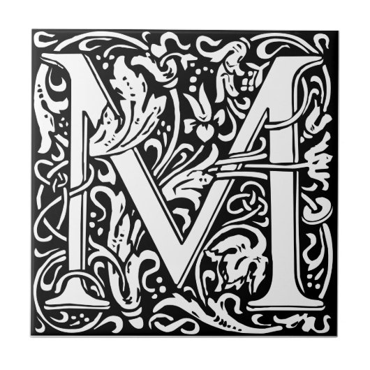 Letter M art nouveau black and white Tile タイル (正面)
