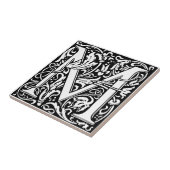 Letter M art nouveau black and white Tile タイル (側面)