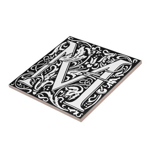 Letter M art nouveau black and white Tile タイル (側面)