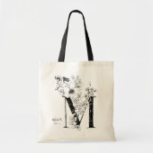 Letter M floral personalized name monogrammed トートバッグ (正面)