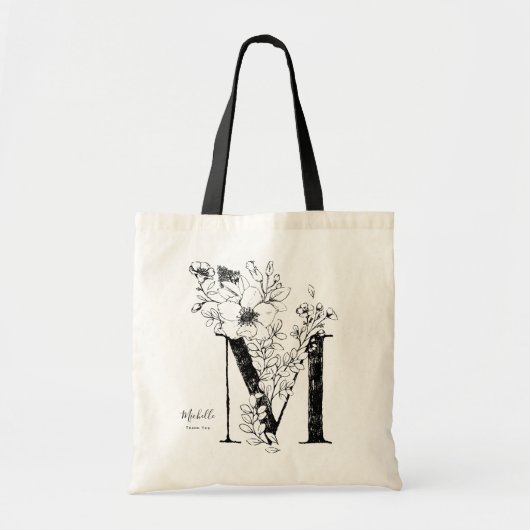 Letter M floral personalized name monogrammed トートバッグ (正面)