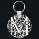 Letter M Medieval Monogram Vintage Initial キーホルダー<br><div class="desc">This initial M is part of a complete series of upper case William Morris inspired typography initials. The black and white lettering is highly decorative, styled after the fancy typography of the middle ages. Cute and trendy, this is a vintage chic monogram M - letter M- swirly M . Customize...</div>