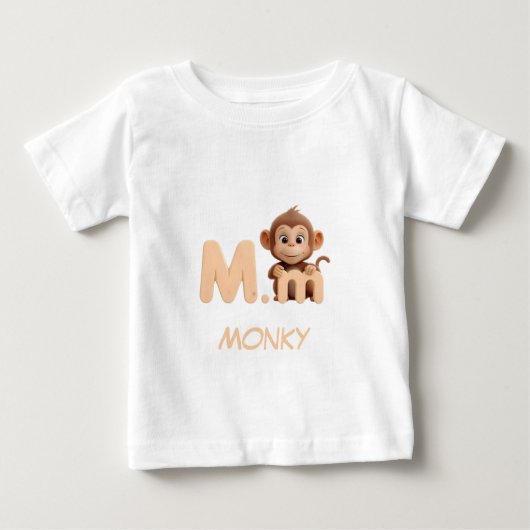 Letter M Monkey 教育キッズTシャツ | 大文字 ベビーTシャツ (正面)