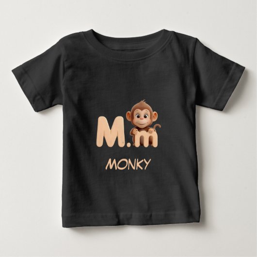 Letter M Monkey Educational Kids T-Shirt | Upperca ベビーTシャツ (正面)