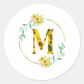 Letter M Sunflower pattern  ラウンドシール (正面)
