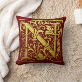 Letter N最初の文字フェイク金ゴールドと赤 クッション (ブランケット)