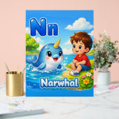 Letter N Alphabet Poster – N is for Narwhal アクリルサイン (ウェディング)