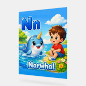 Letter N Alphabet Poster – N is for Narwhal アクリルサイン (傾斜)