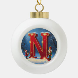 Letter N Christmas Nutcracker Personalized Initial セラミックボールオーナメント